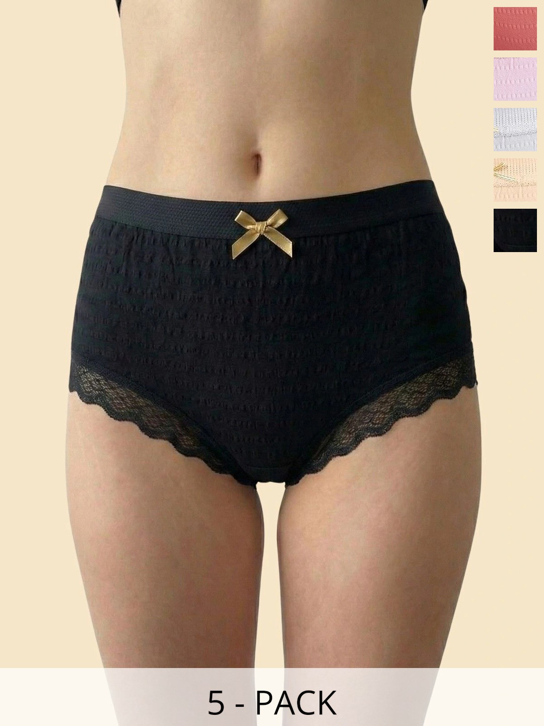 DressBerry Women Pack of 5 Self Design Frills Cotton Basic Briefs