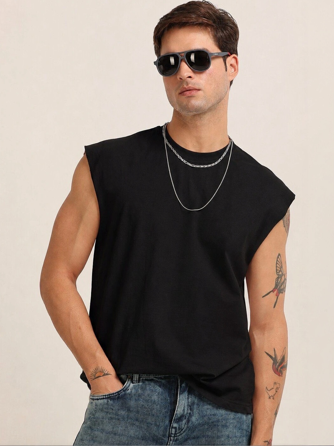 MOHICANS Men Black Color Capsleeves Oversized fit Gym Tank T-Shirt