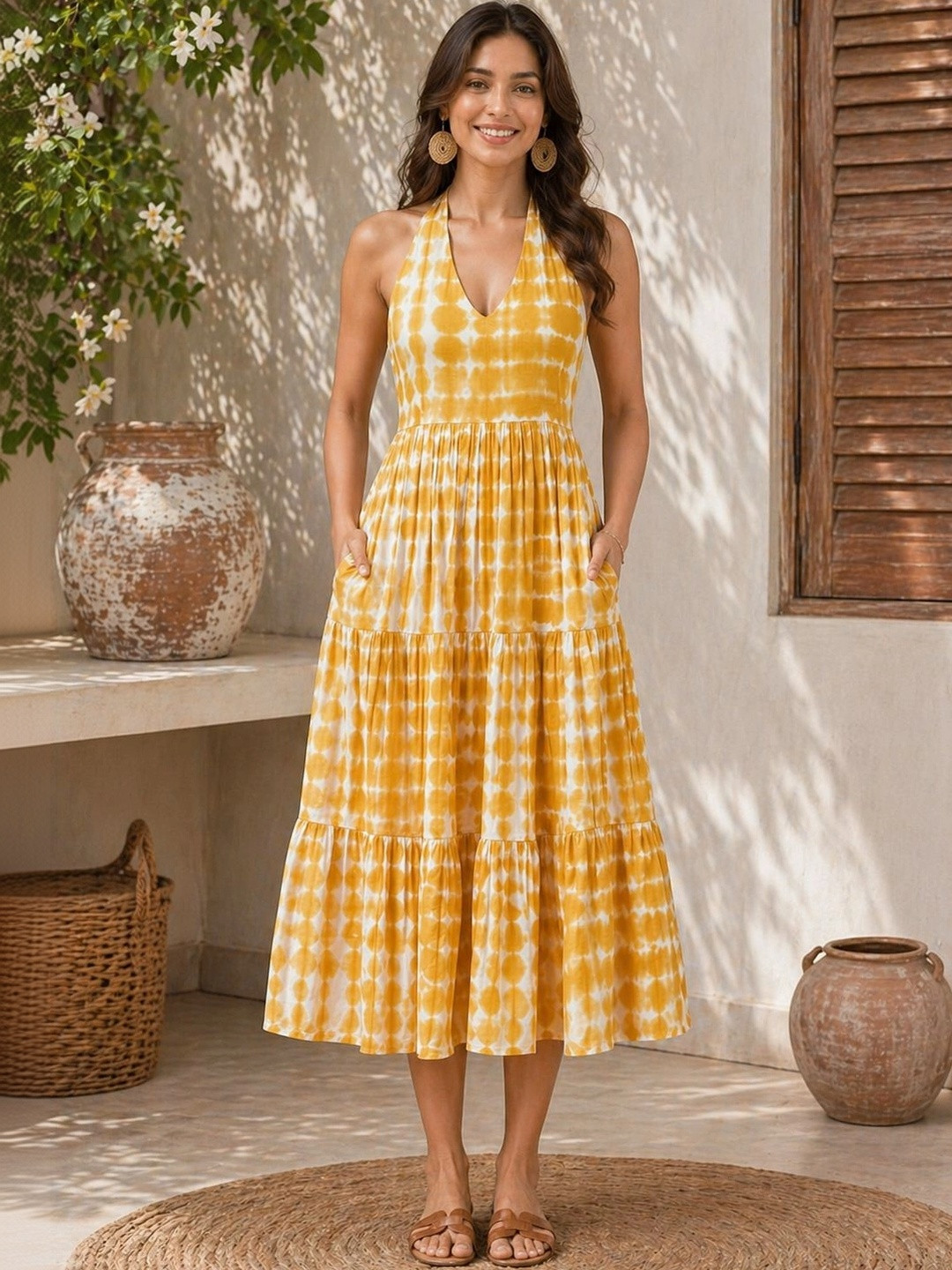 GULABiDRESS Tie and Dye Dyed Halter Neck Midi Dress