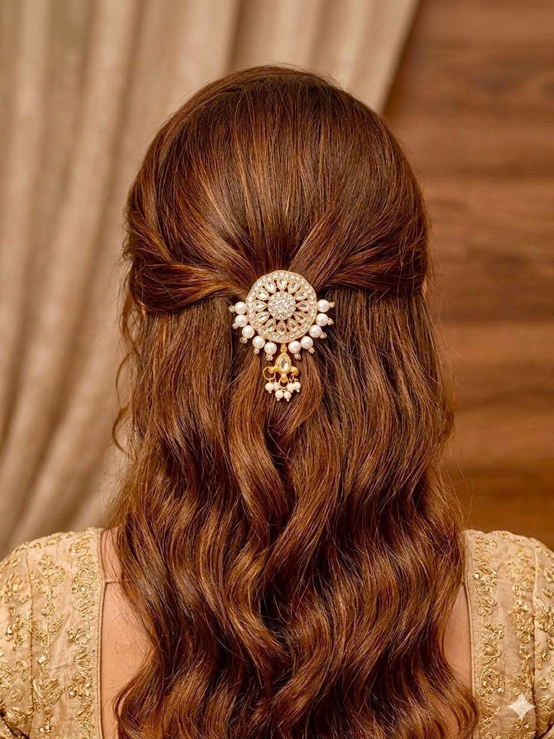 Pearls N Twirls Kundan Embellished Alligator Hair Clip