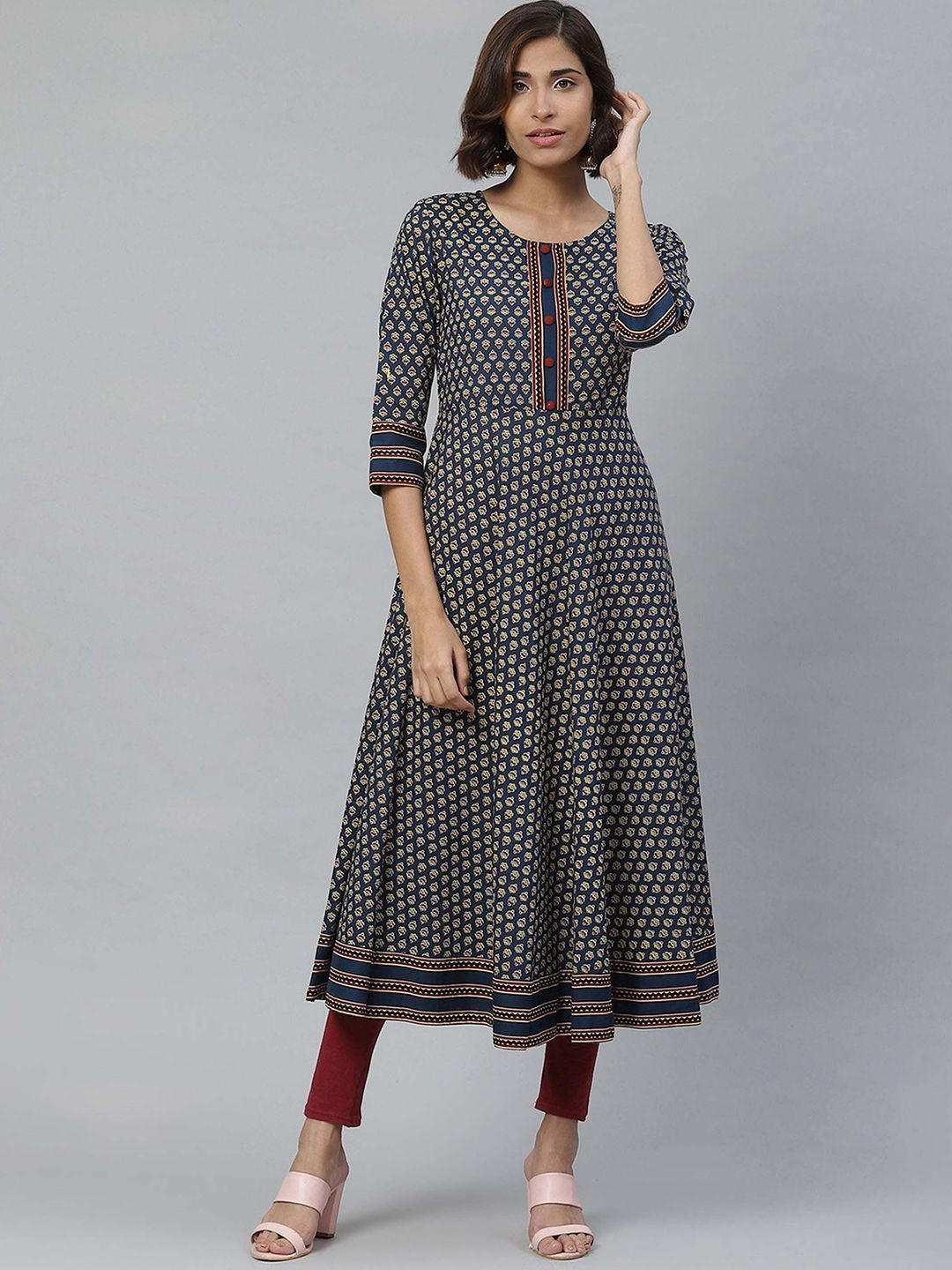 IKRASS Women Floral Printed Thread Work Anarkali Kurta