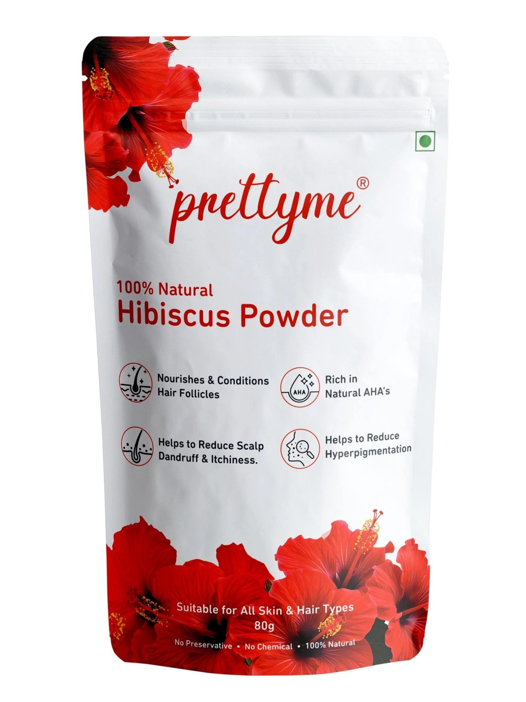 Prettyme Unisex Natural Hibiscus Powder for Face & Hair - 80 g
