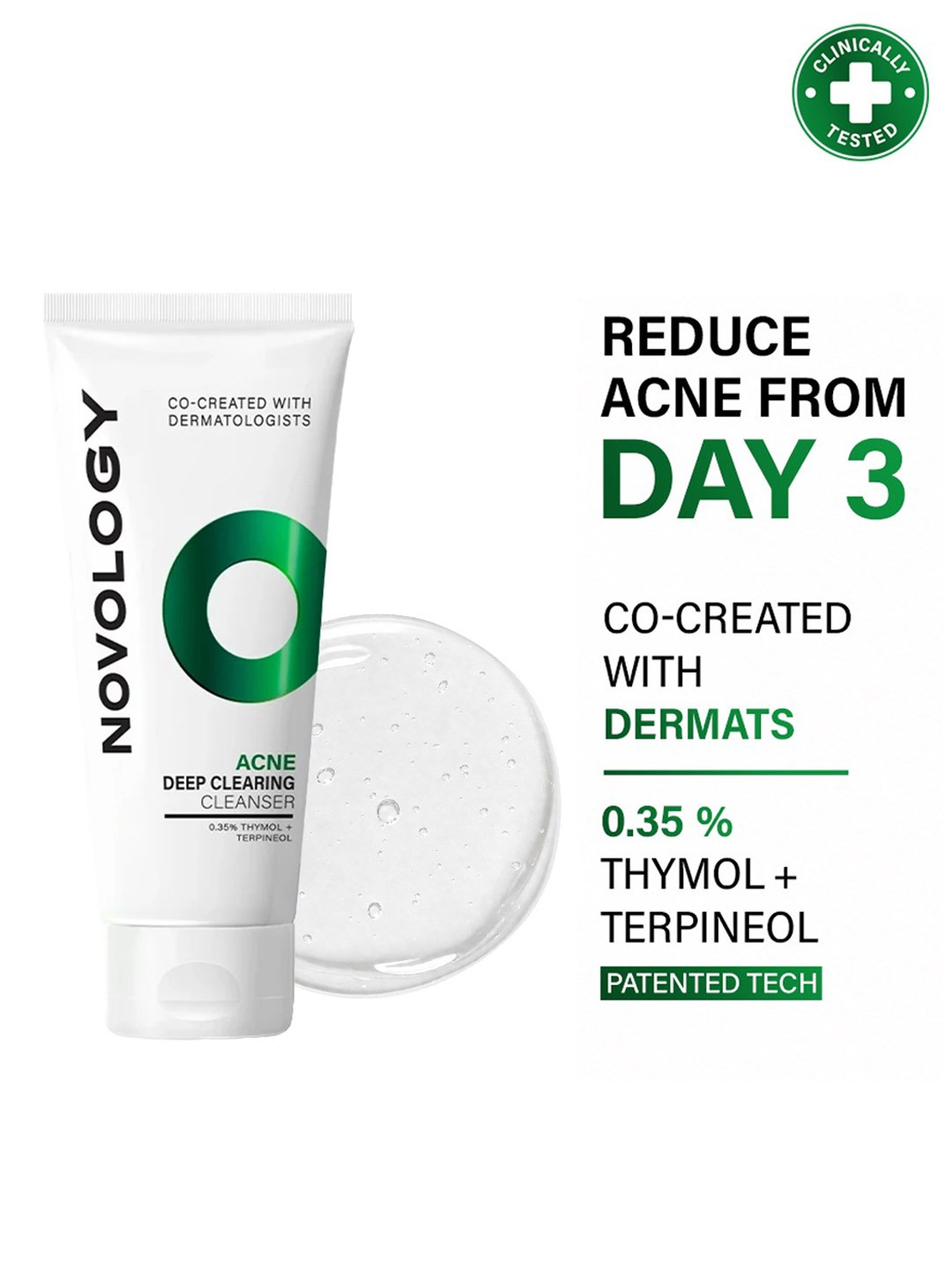 Novology Acne Clearing Foaming Cleanser for Pimples & Sensitive Skin Dermat Tested 100g