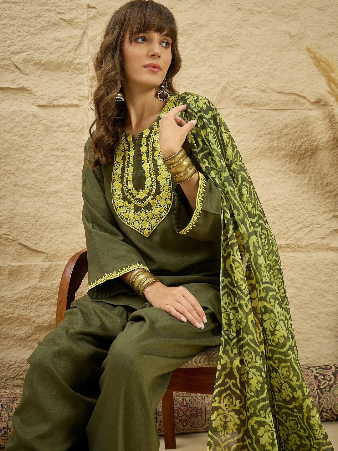 Ethnic Junction Women Ethnic Motifs Embroidered Regular Thread Work Kurta with Patiala & With Dupatta