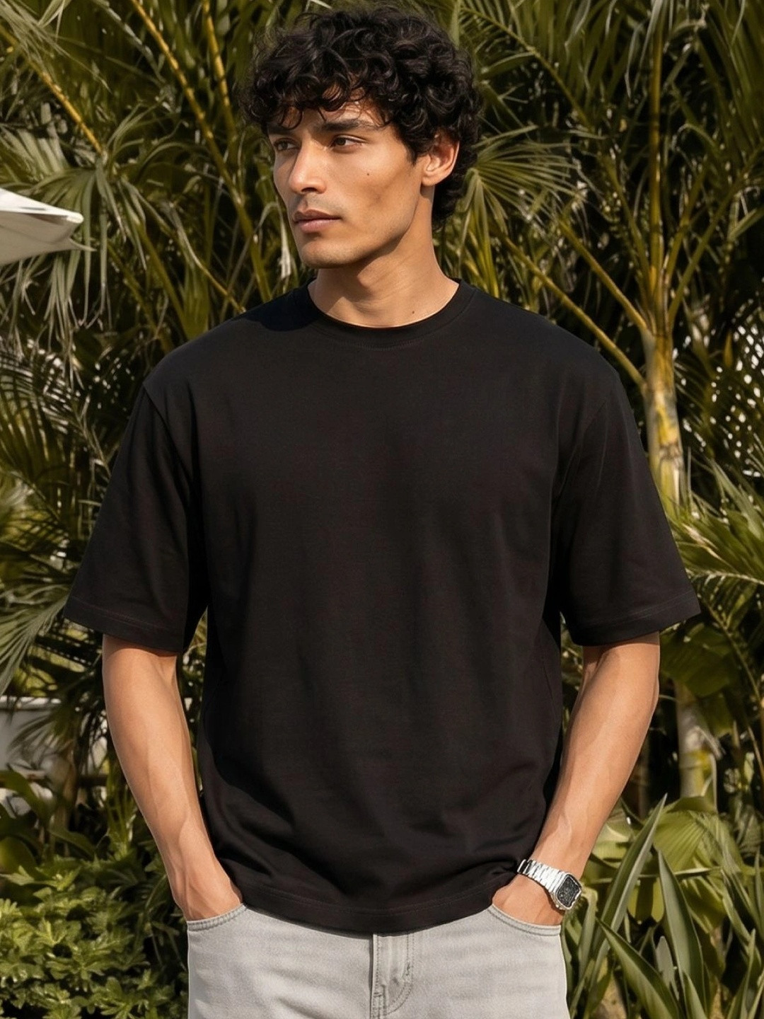 XYXX Men Boxy Roundneck Tshirt Solid Drop-Shoulder Sleeves Oversized Fit T-shirt