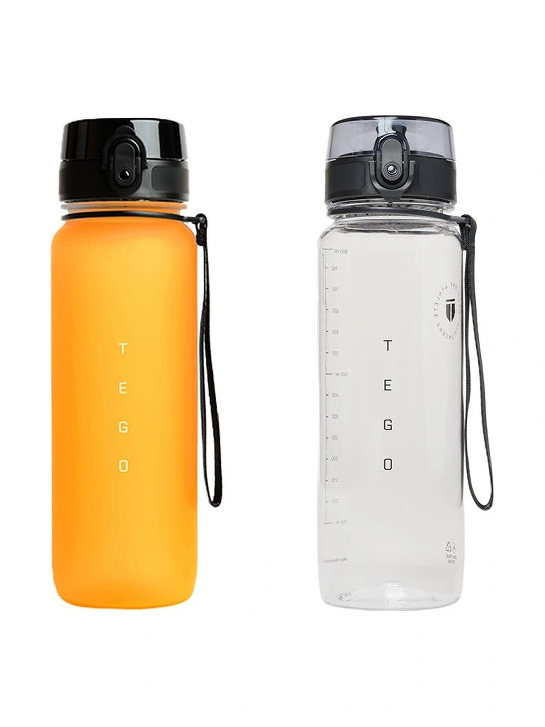 TEGO Transparent & Orange Set of 2 Tritan Brand Logo Water Bottle