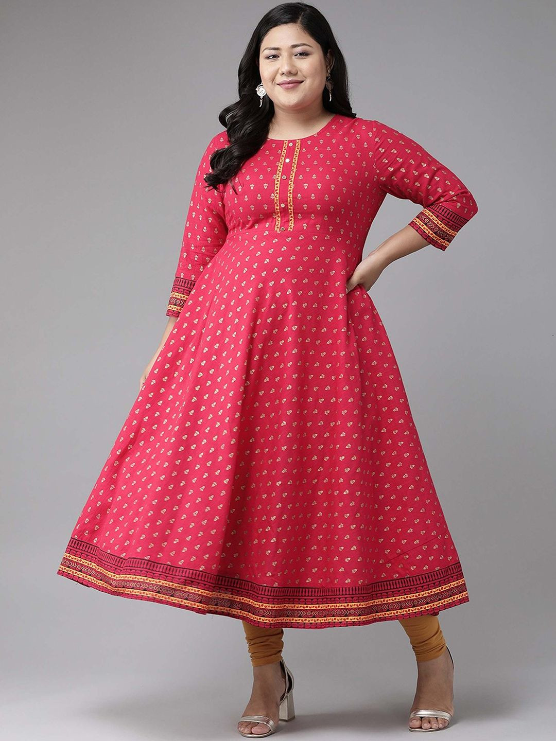 IKRASS Women Plus Size Abstract Printed Thread Work Anarkali Kurta