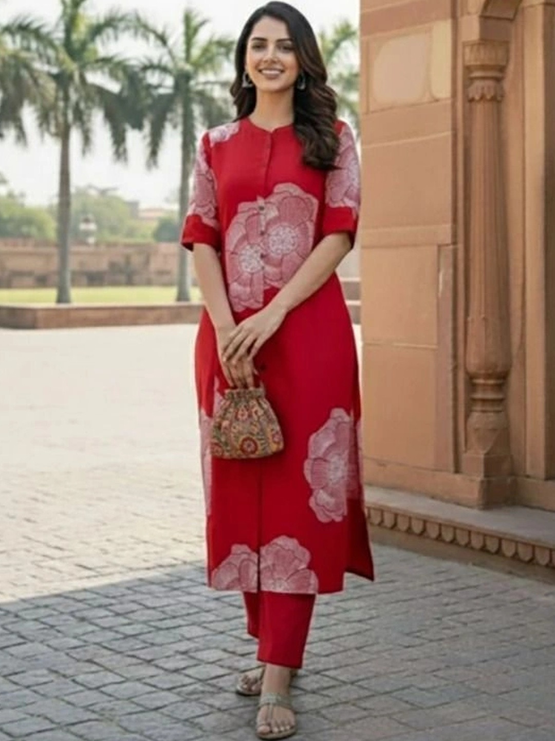 KOTHOTYA Women Floral Printed Regular Pure Cotton Kurta with Trousers