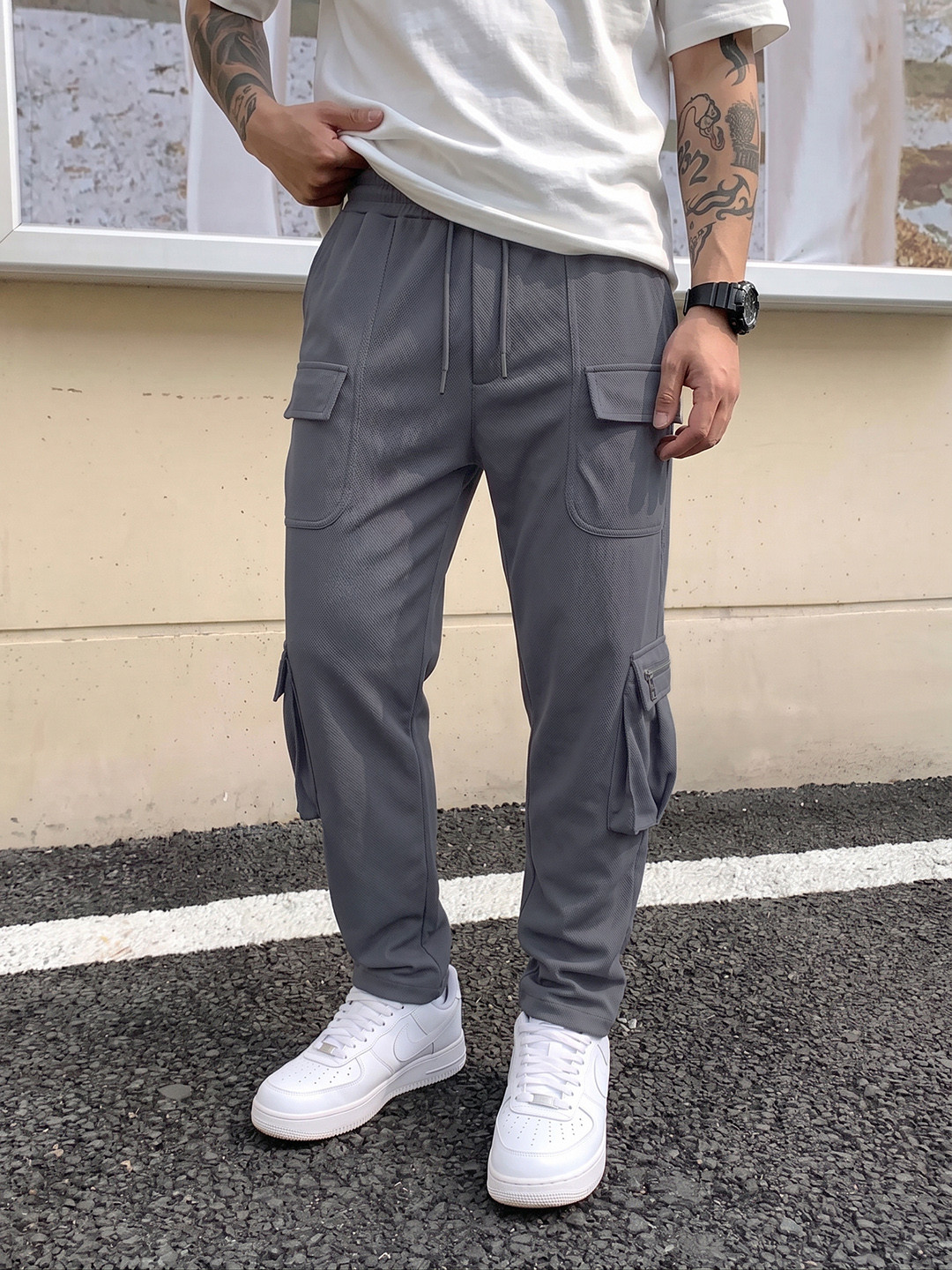 The Indian Garage Co Men Relaxed Fit Textured Cargo Track Pant