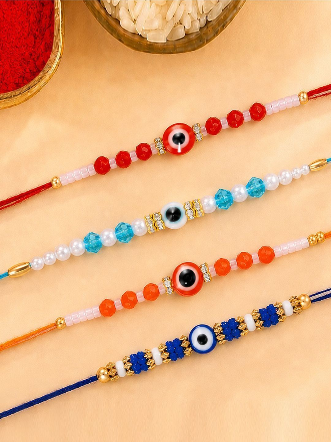 Peora Set Of 3 Gold-Toned Pearl Beaded Cluster Rakhi