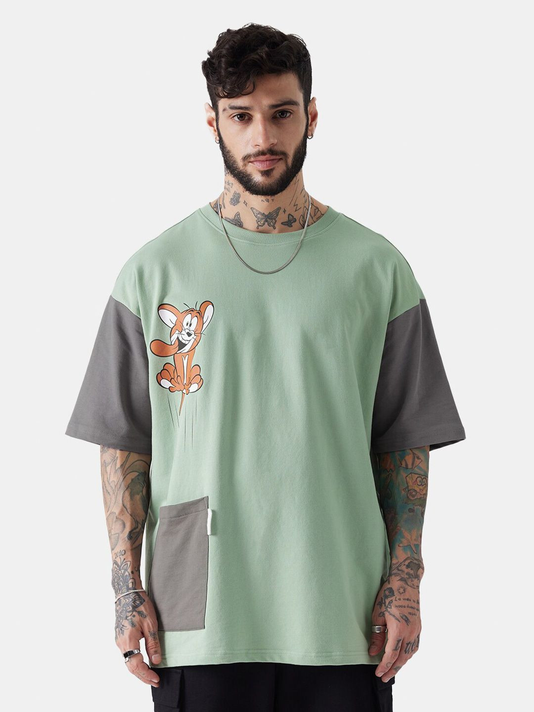 The Souled Store Men Oversized Tom & Jerry Lime Green Tshirts