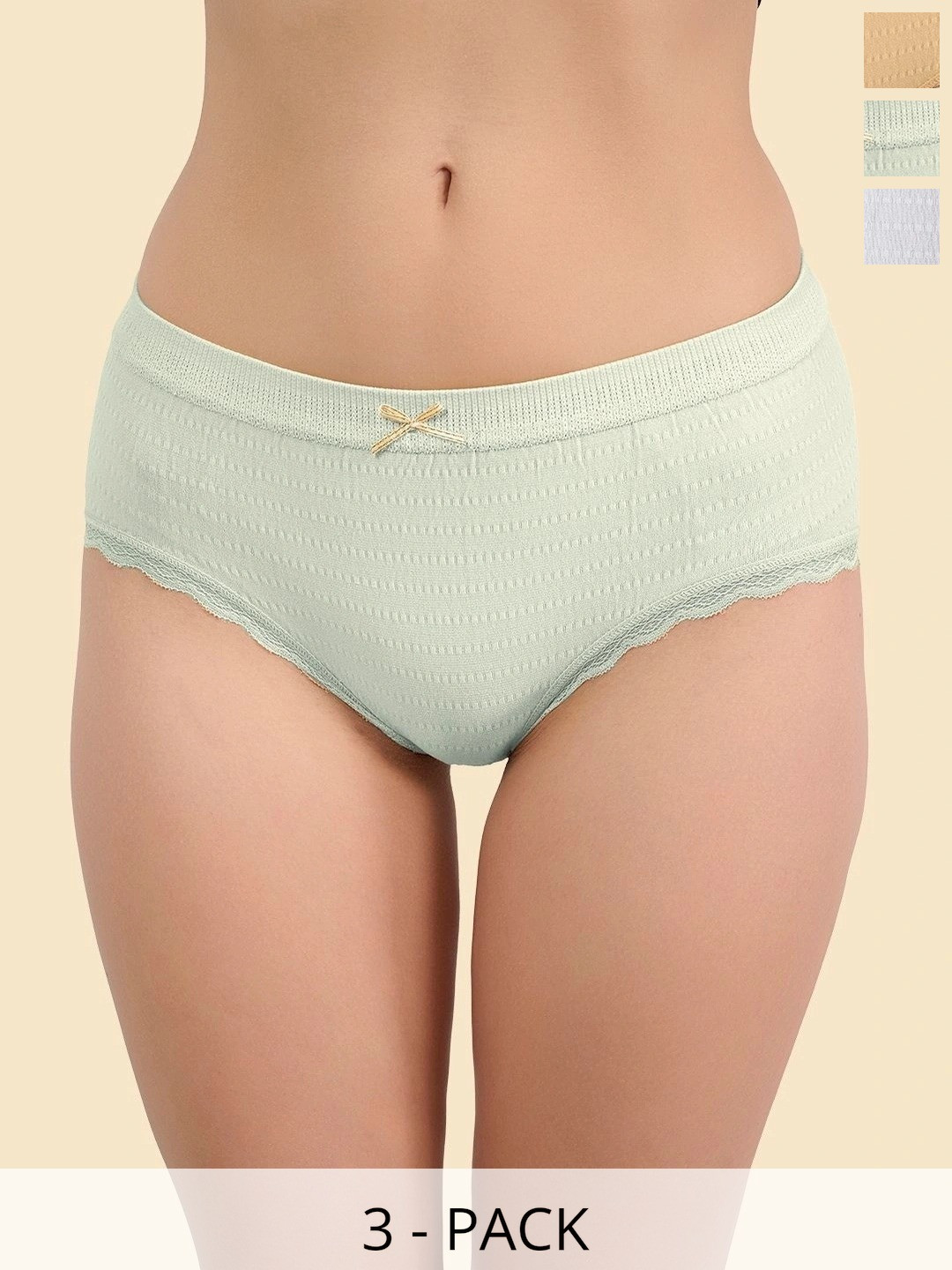 DressBerry Women Pack of 3 Self Design Frills Cotton Bikini