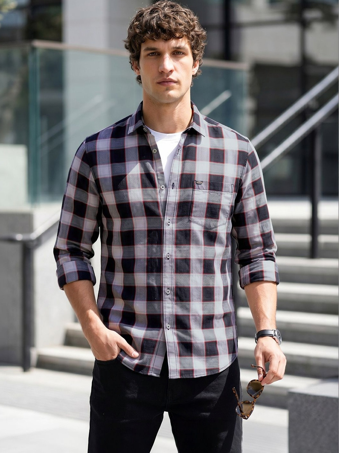 The Indian Garage Co Men Buffalo Checks Casual Slim Fit Shirt