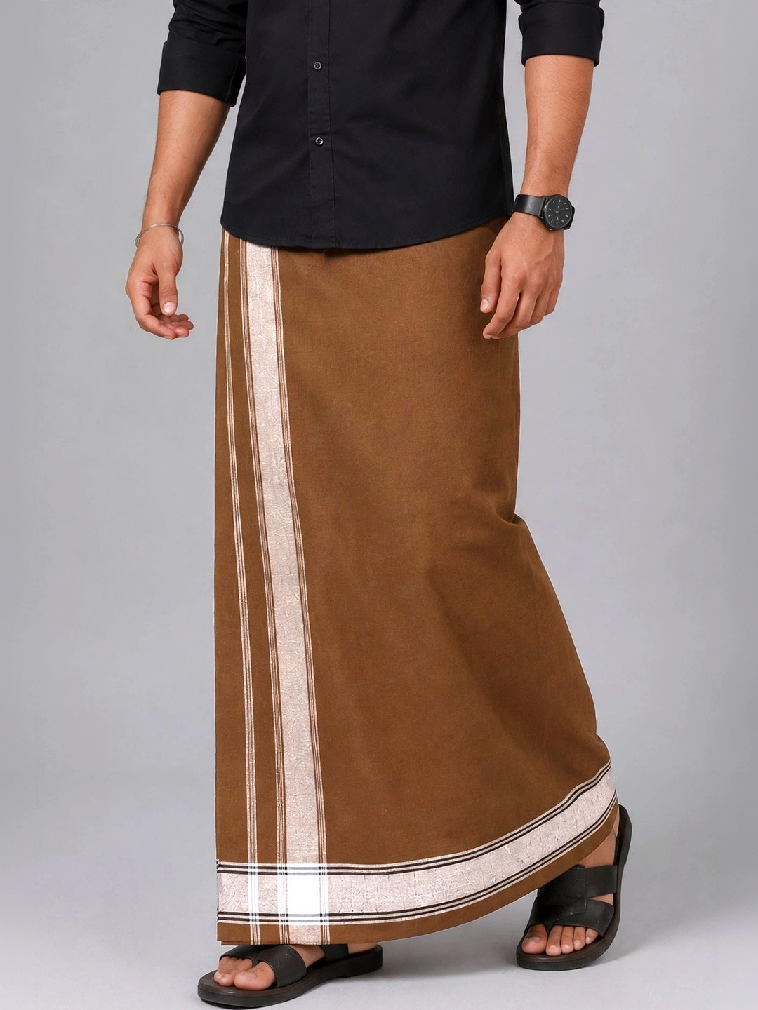 TUNI MANI Men Striped Cotton Dhoti Dhotis