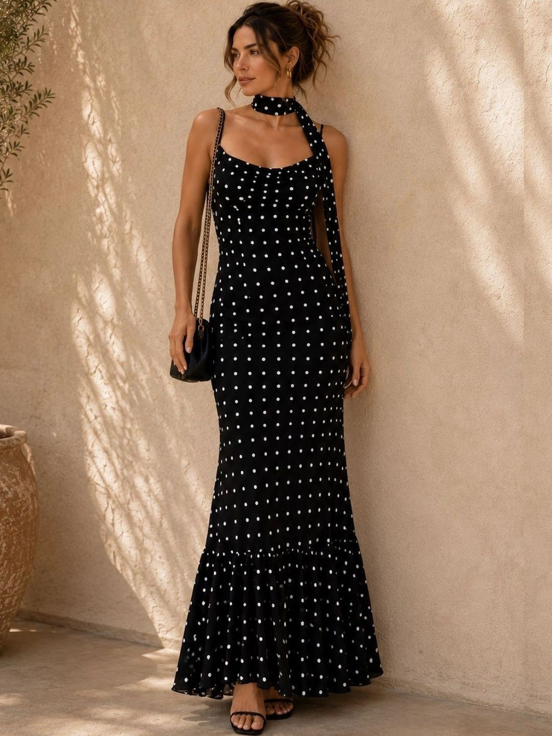 That Girl Polka Dot Print Ruffled Maxi Dress