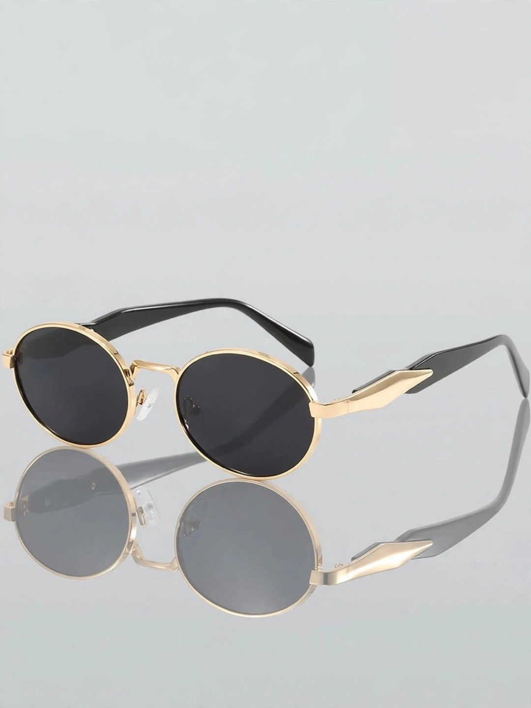 FUNGLASSES Unisex Oval Sunglasses with UV Protected Lens PUSHPA RAJ V GOLD BLACK