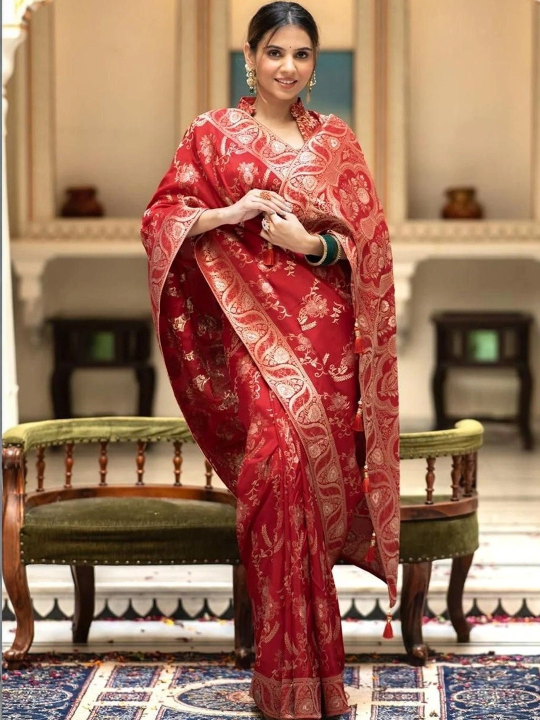 Glorisa Woven Design Zari Silk Blend Designer Dharmavaram Saree
