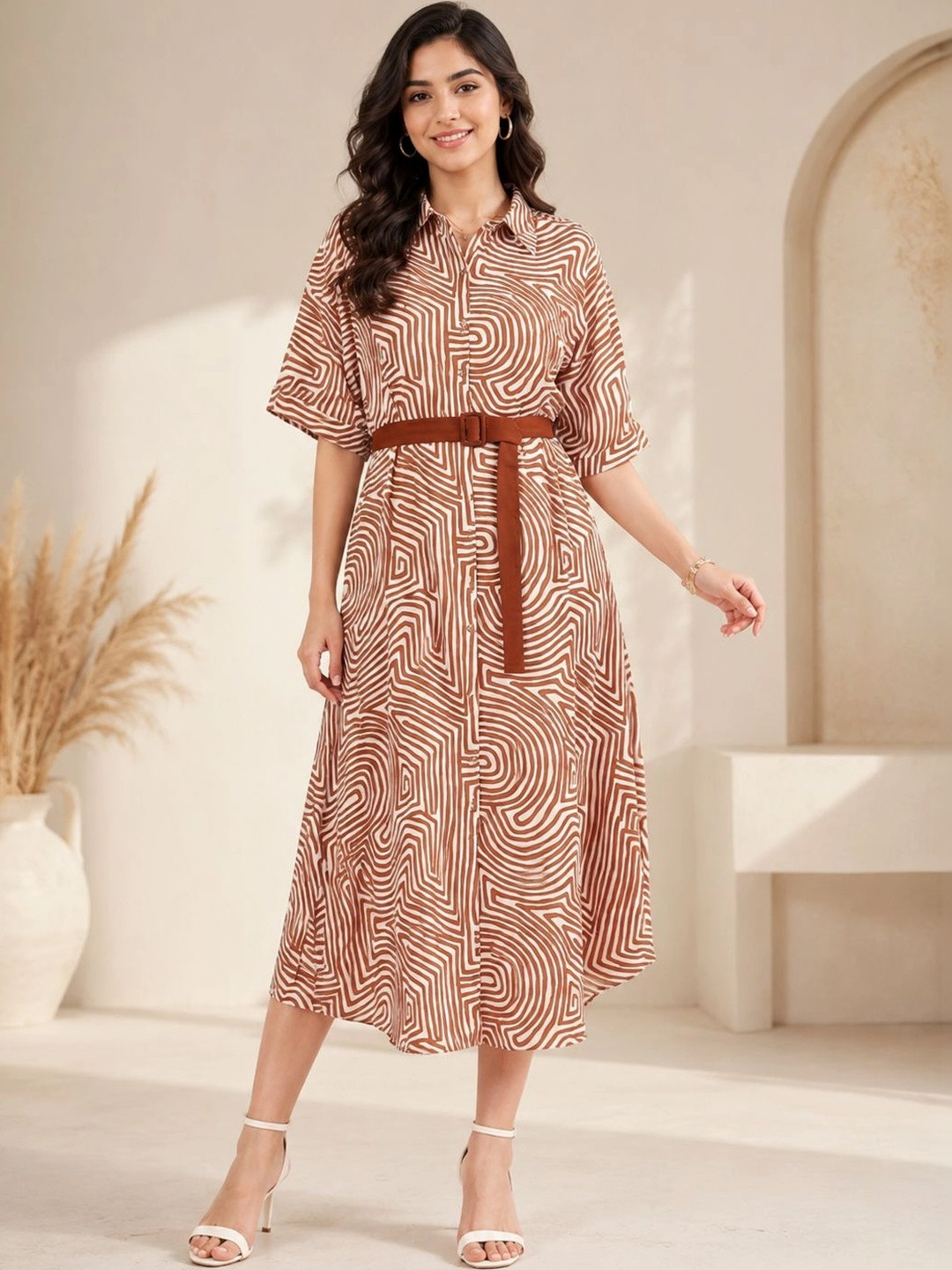 GULABiDRESS Print Shirt Midi Dress