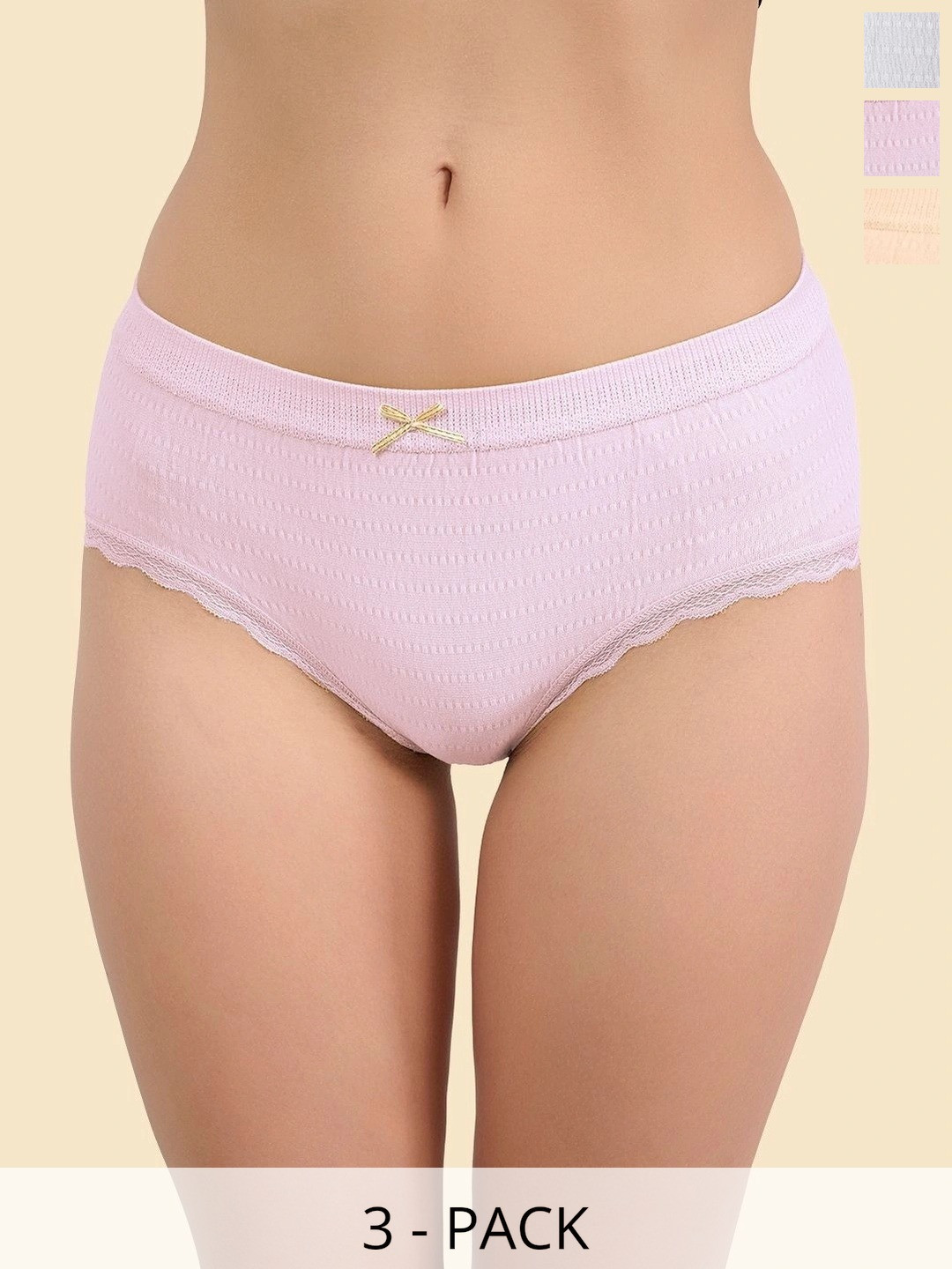 DressBerry Women Pack of 3 Self Design Frills Cotton Basic Briefs
