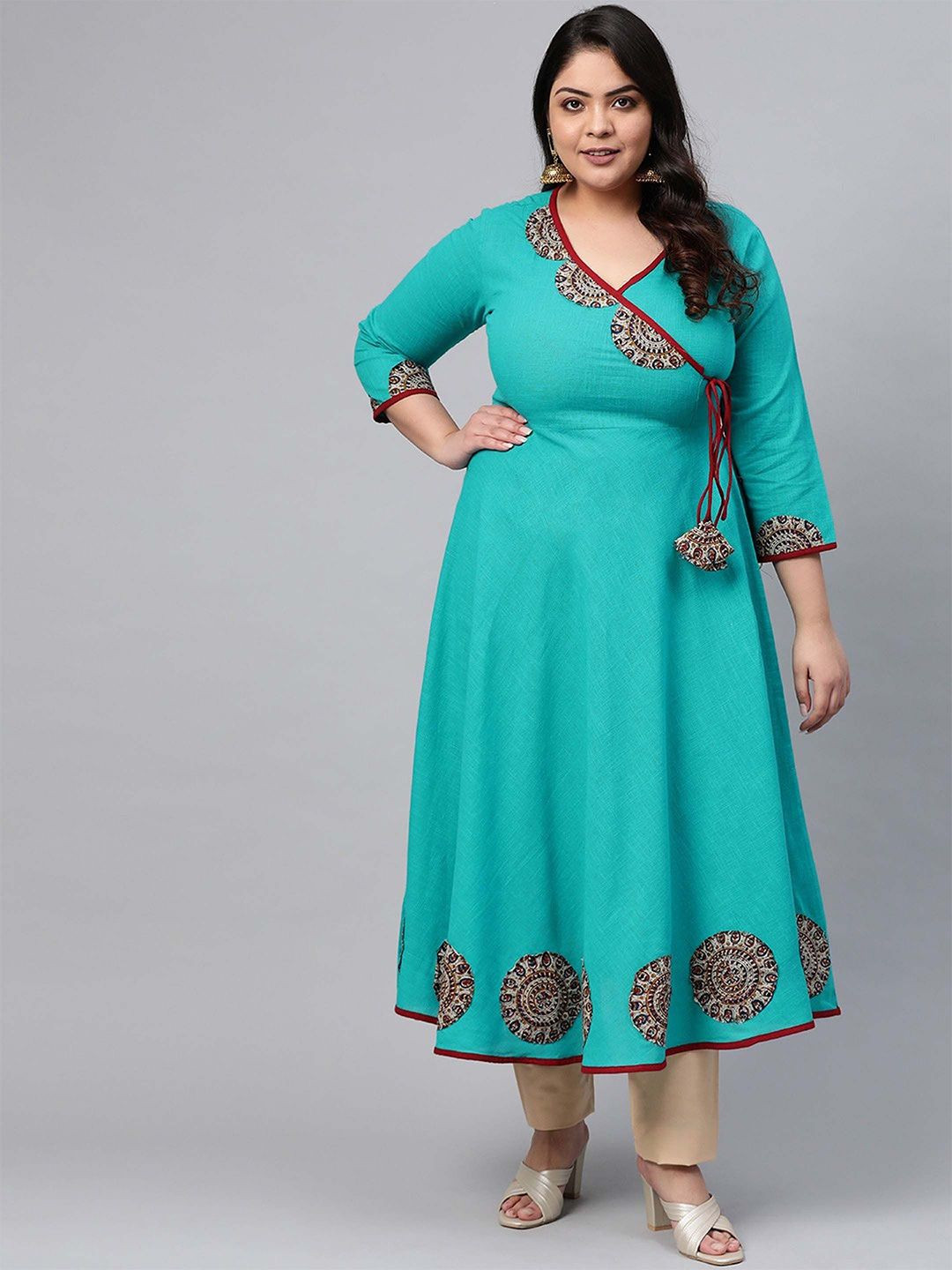 IKRASS Women Geometric Yoke Design Patchwork Anarkali Kurta