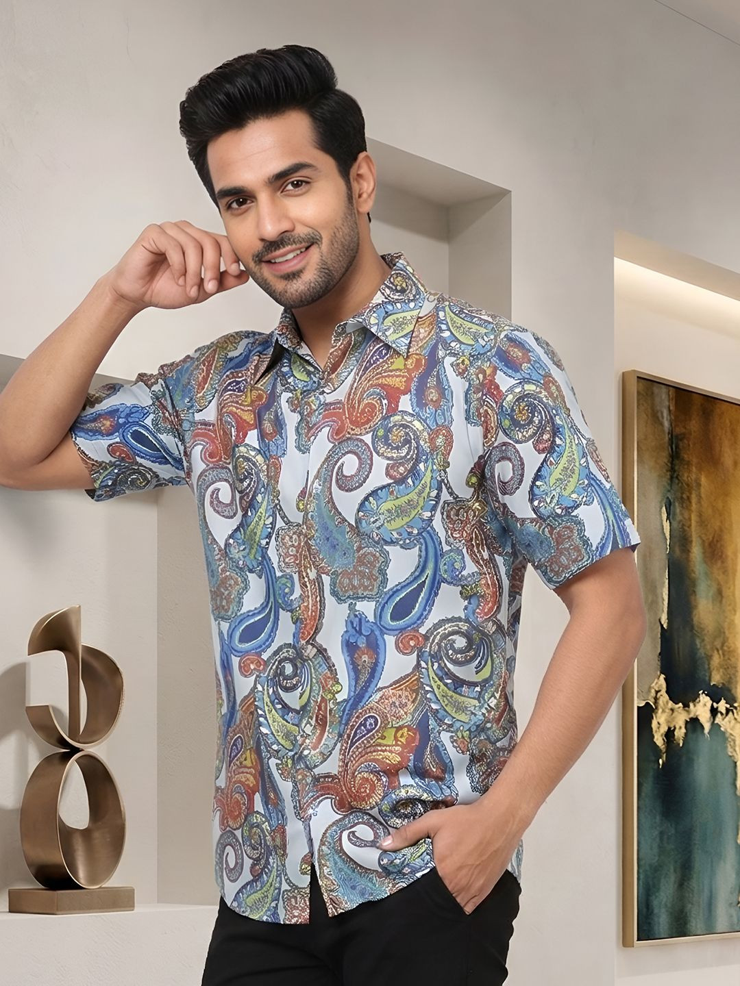 IKRASS Men Ethnic Motifs Printed Spread Collar Casual Shirt