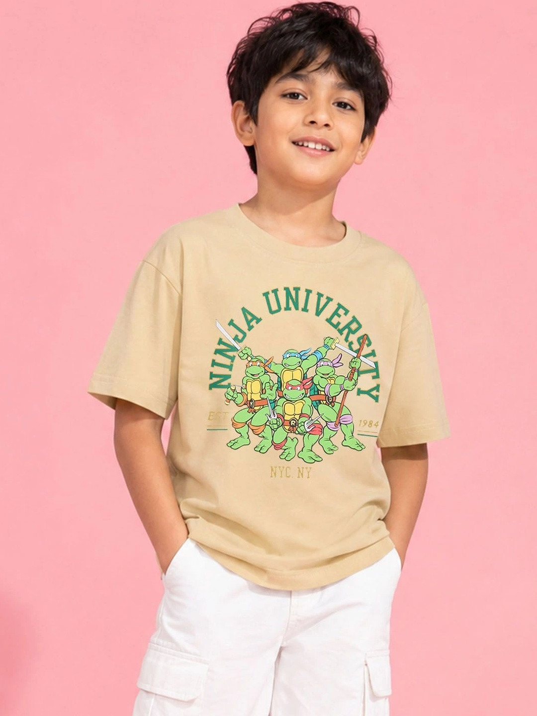 Button Bear Boys Cotton Ninja Turtles Printed Oversized Short Sleeve T-Shirt