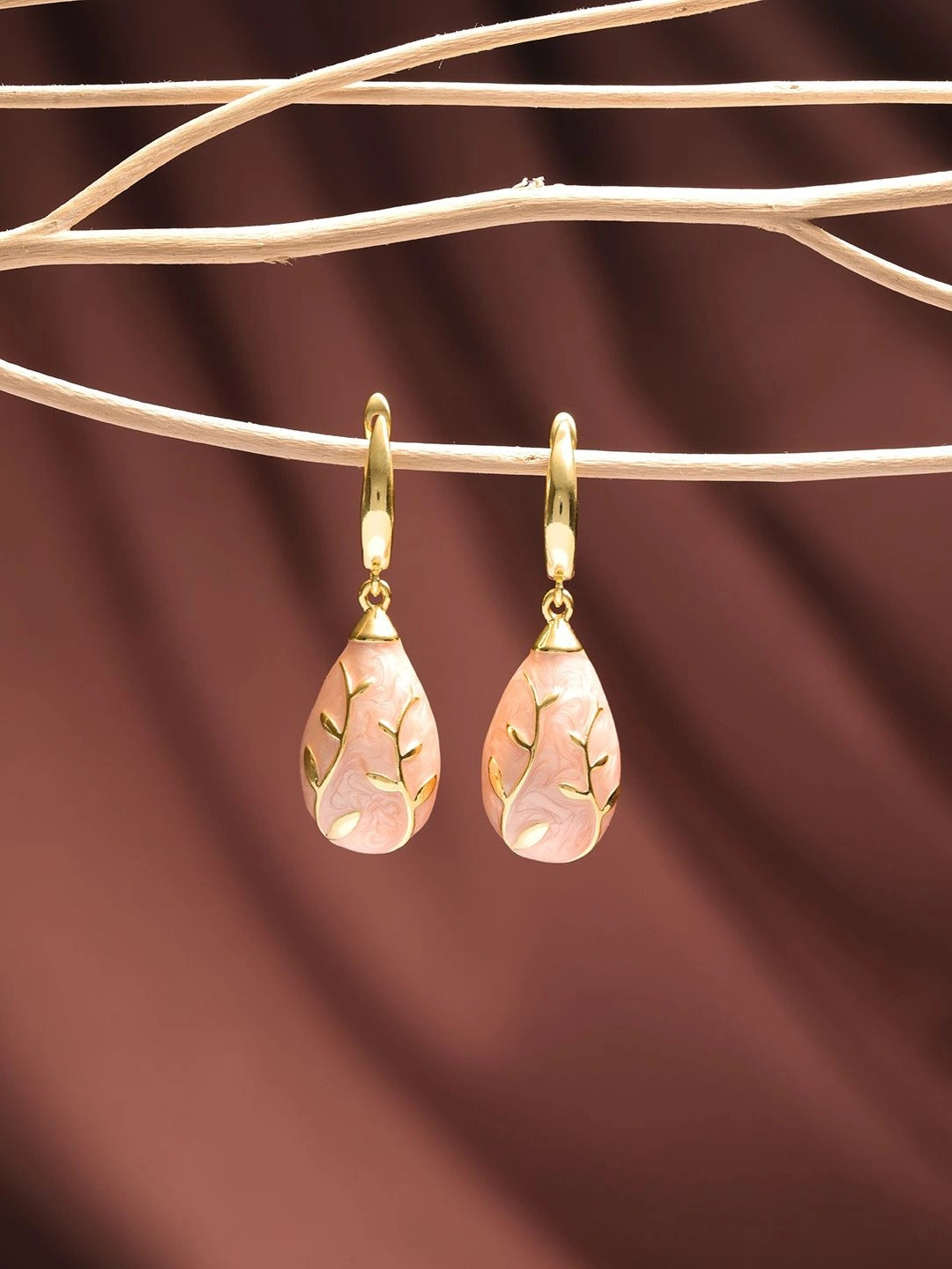 Saraf RS Jewellery Anti-tarnish 18 KT Gold Plated Stainless Steel Teardrop Shaped Hoop Earrings