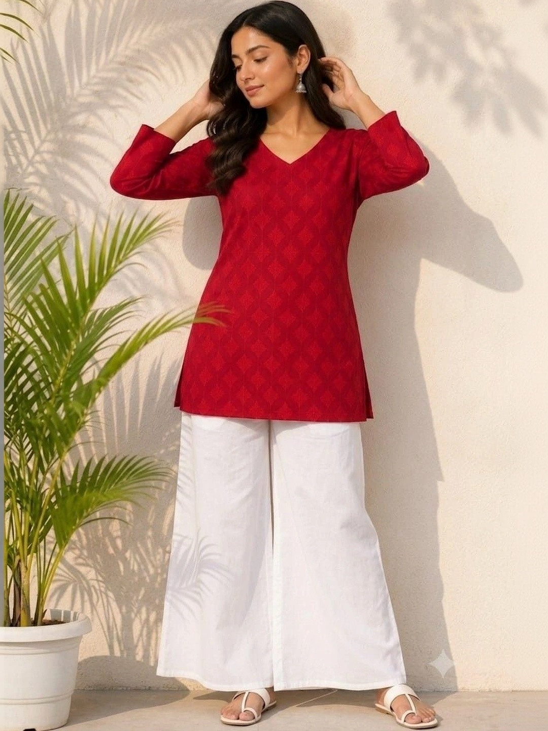Jacy london Women Ethnic Motifs Cotton Tunic with Palazzos