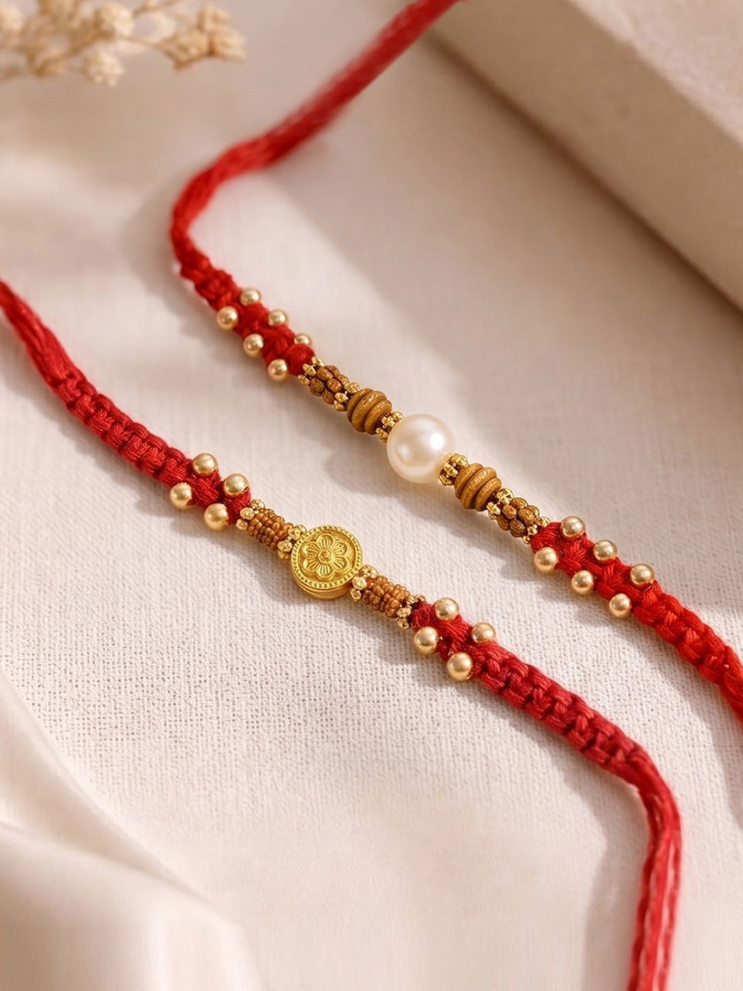 Peora Men Set of 2 Beads & Thread Rakhi with Roli and Chawal