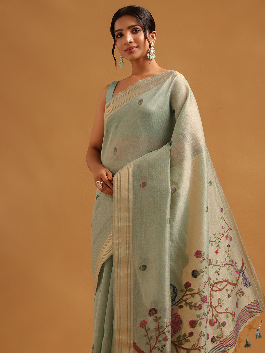 Soch Floral Embroidered Tissue Saree