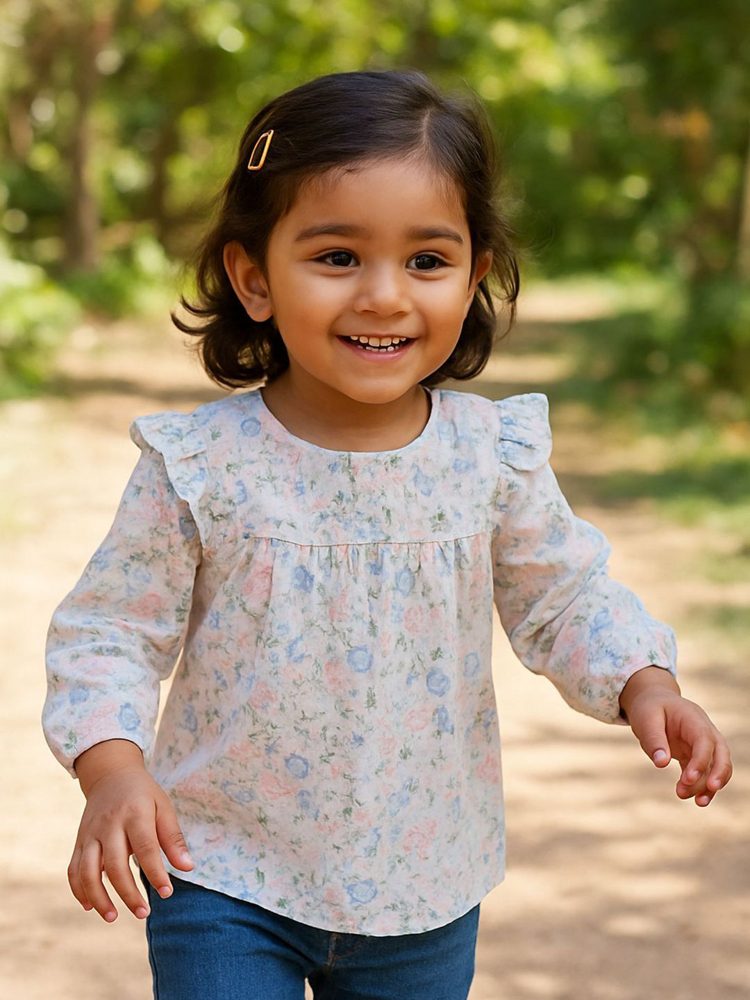 HuggleBug Girls Floral Printed Cotton Rayon Top