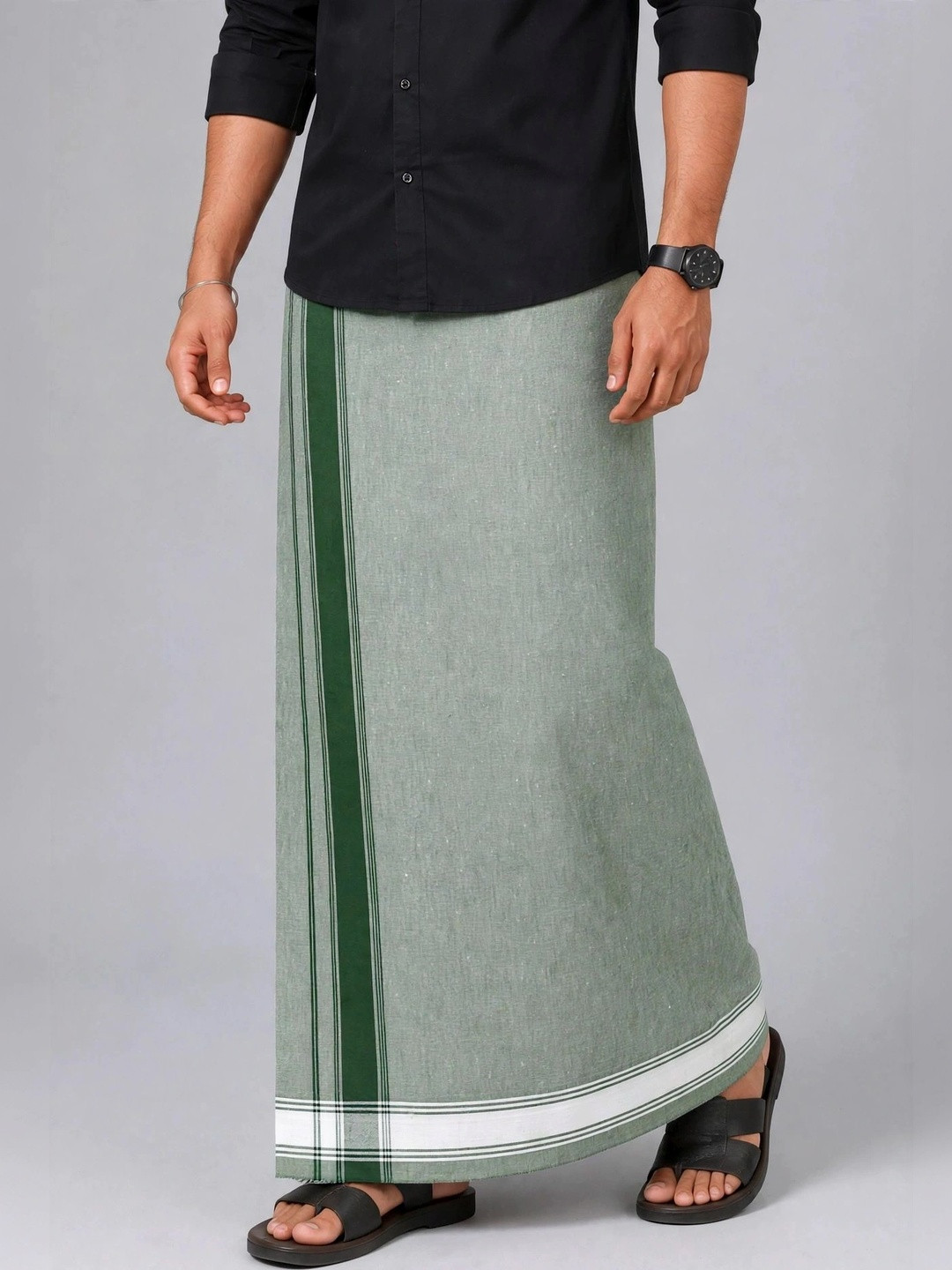 TUNI MANI Men Striped Cotton Dhoti Dhotis
