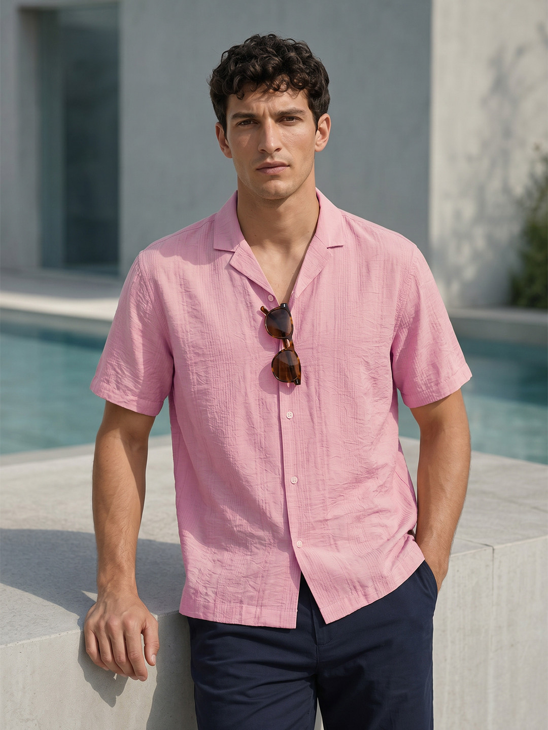 The Indian Garage Co Men Relaxed Fit Dobby Self Design Resortwear Shirt
