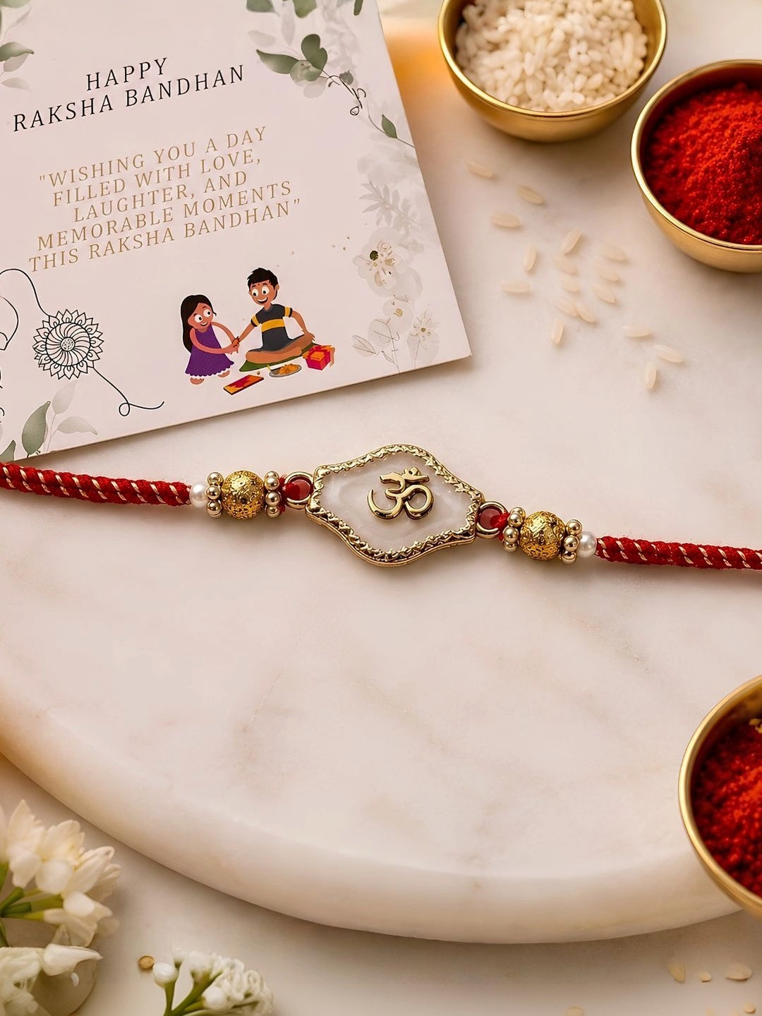 I Jewels Men Traditional Om Thread Rakhi with Roli Chawal & Raksha Bandhan Card