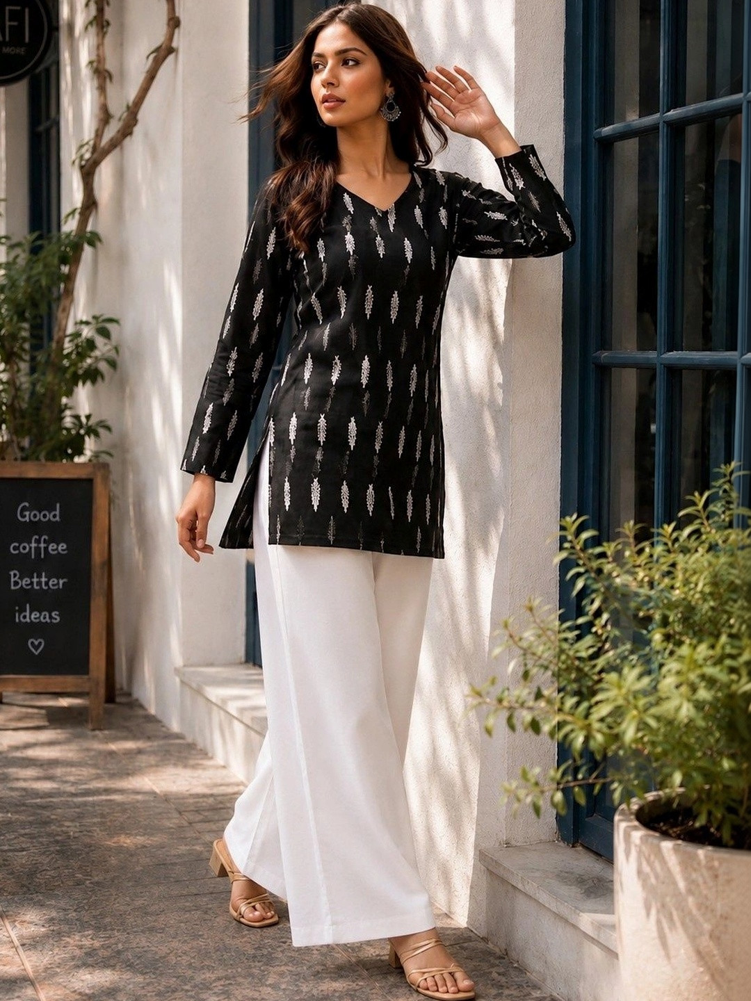 Jacy london Women Bling & Sparkly Cotton Printed Top with Palazzos