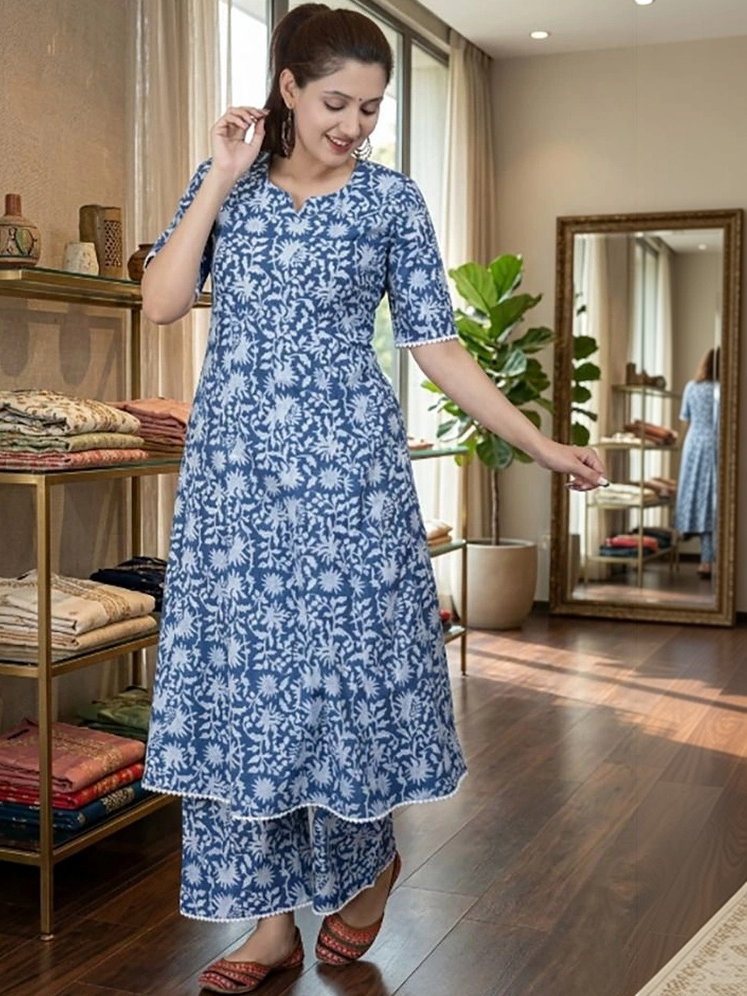 Badrika Women Floral Printed Regular Pure Cotton Kurta with Palazzos