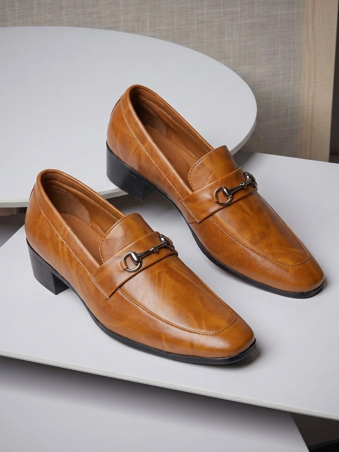 Bxxy Men Pointed-Toe Textured Height Increasing Formal Loafers