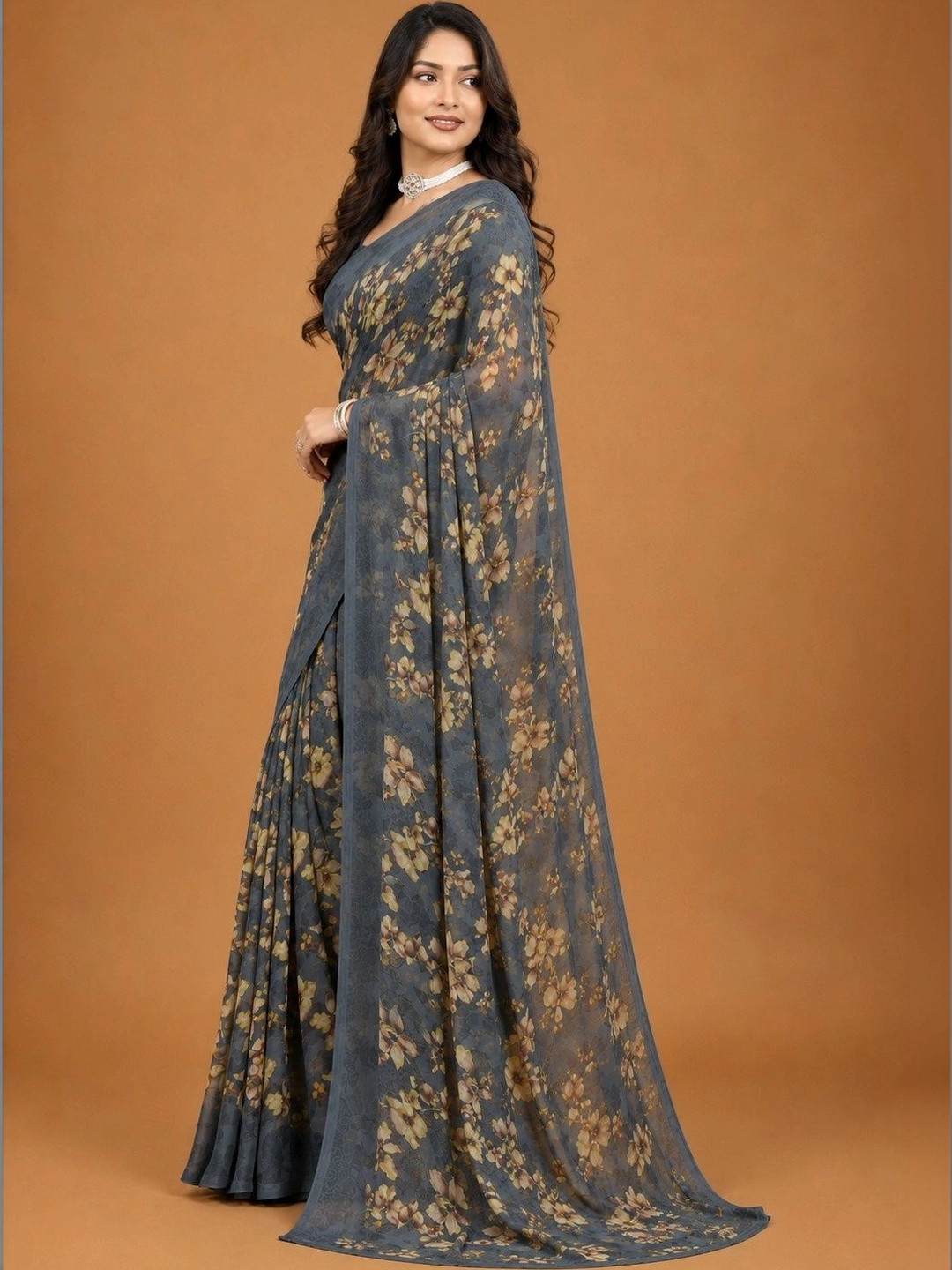 Tanuza Fashion Floral Pure Georgette Saree
