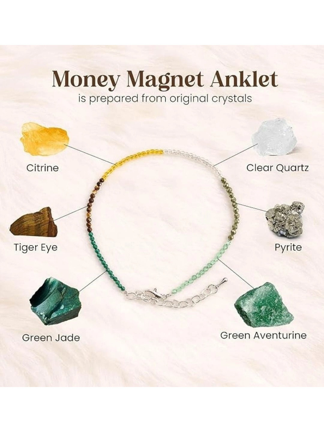 TRUEBUY Crystals Anklet Natural Pyrite Faceted Stone Minimalist Adjustable Bracelet