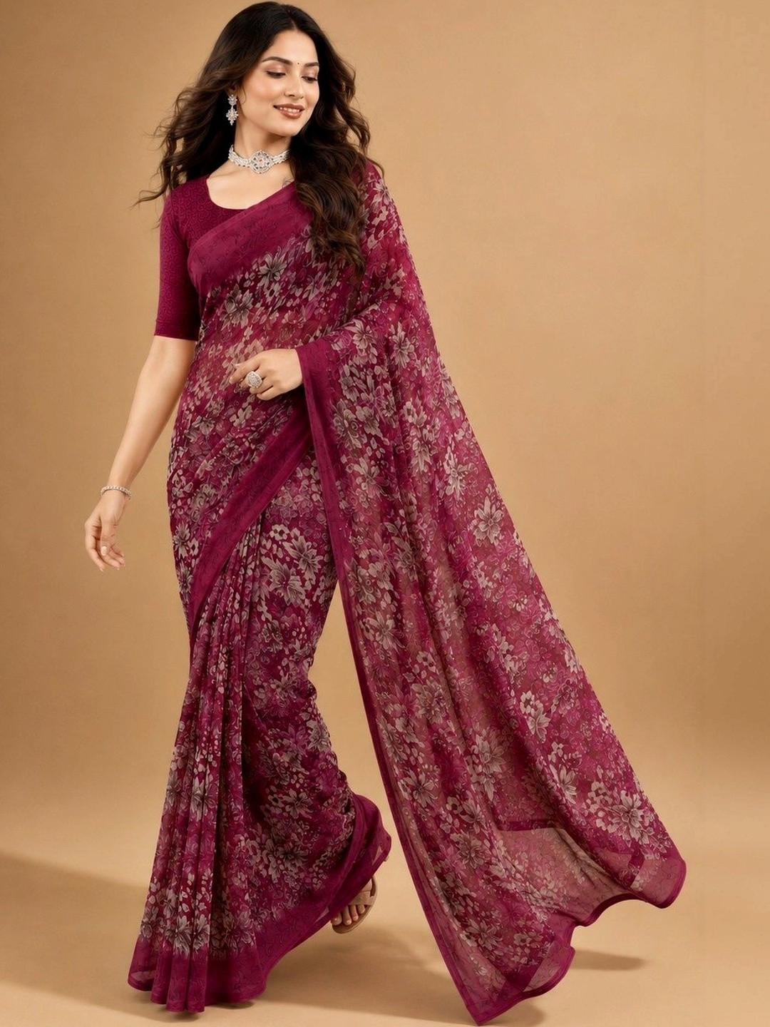 Tanuza Fashion Floral Pure Georgette Saree