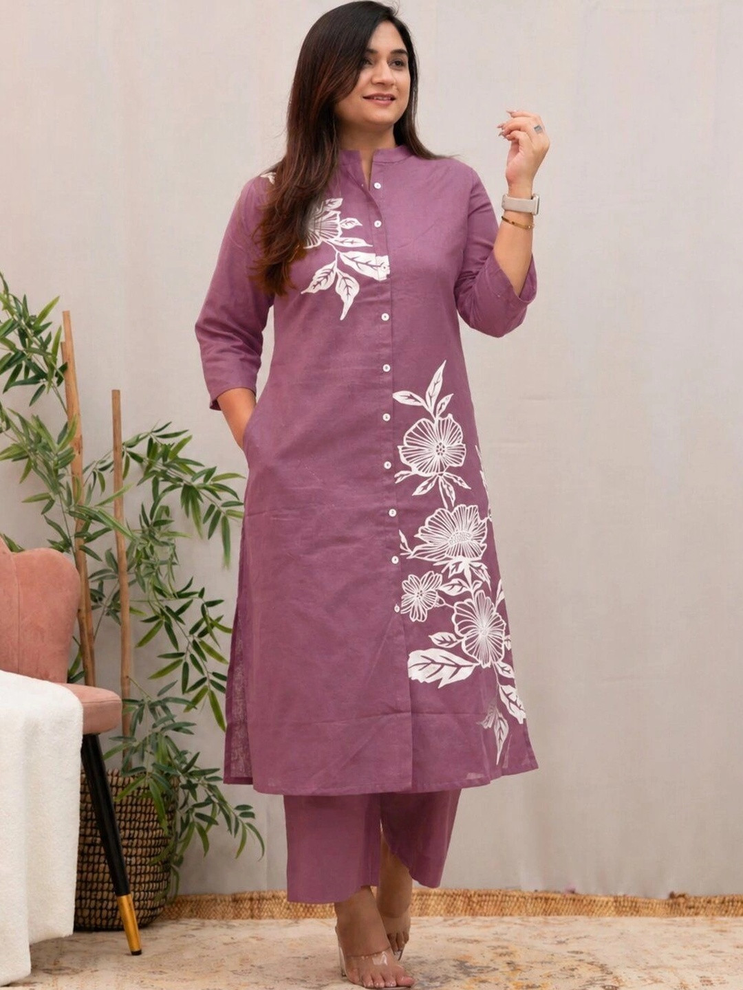 ZELA Women Floral Printed Regular Pure Cotton Kurta with Trousers