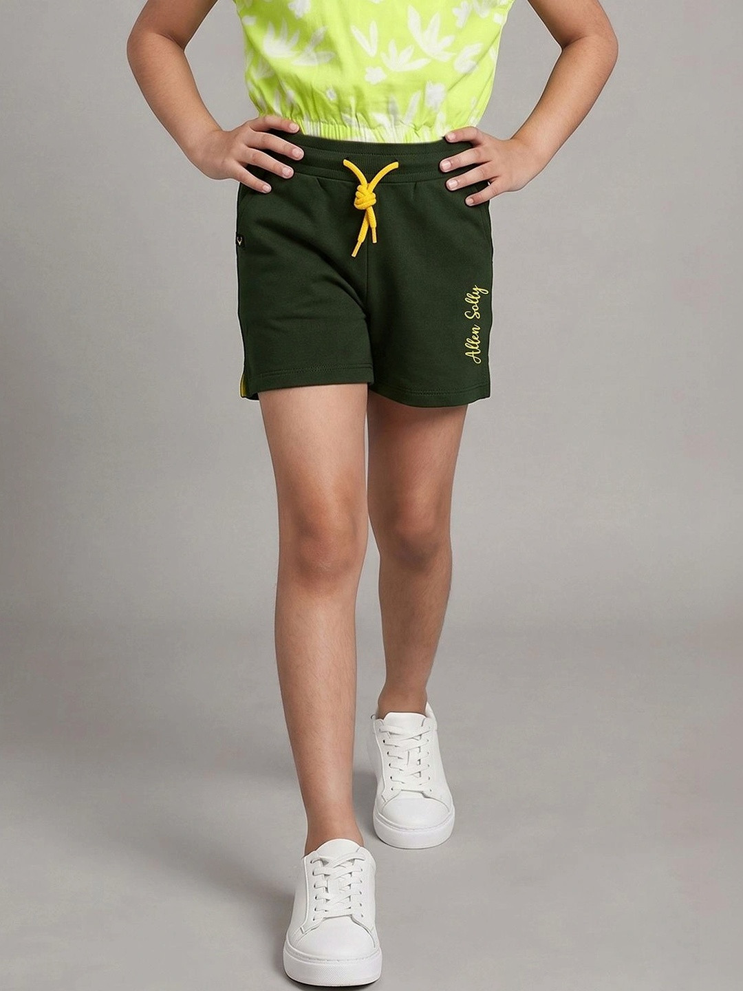 Allen Solly Junior Girls Solid Olive Green Shorts