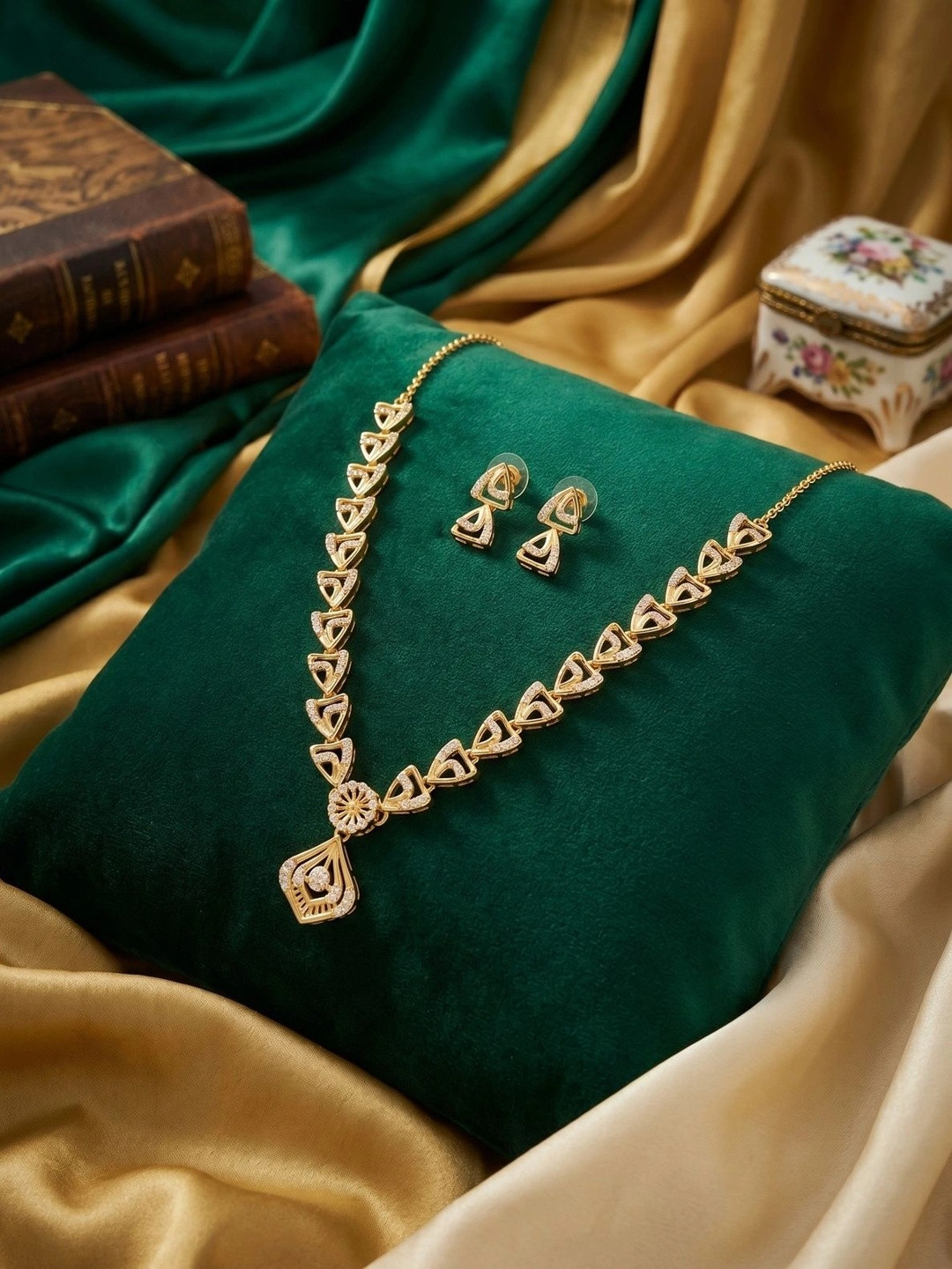 Anouk Gold-Plated American Diamond Necklace and Earrings