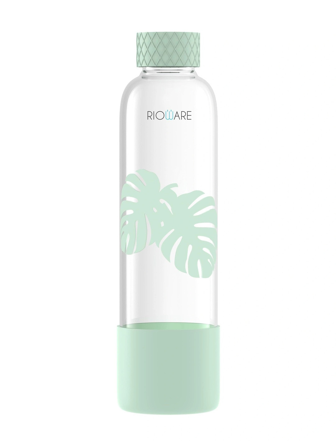 Rioware Green & Transparent Single Glass Floral Water Bottle