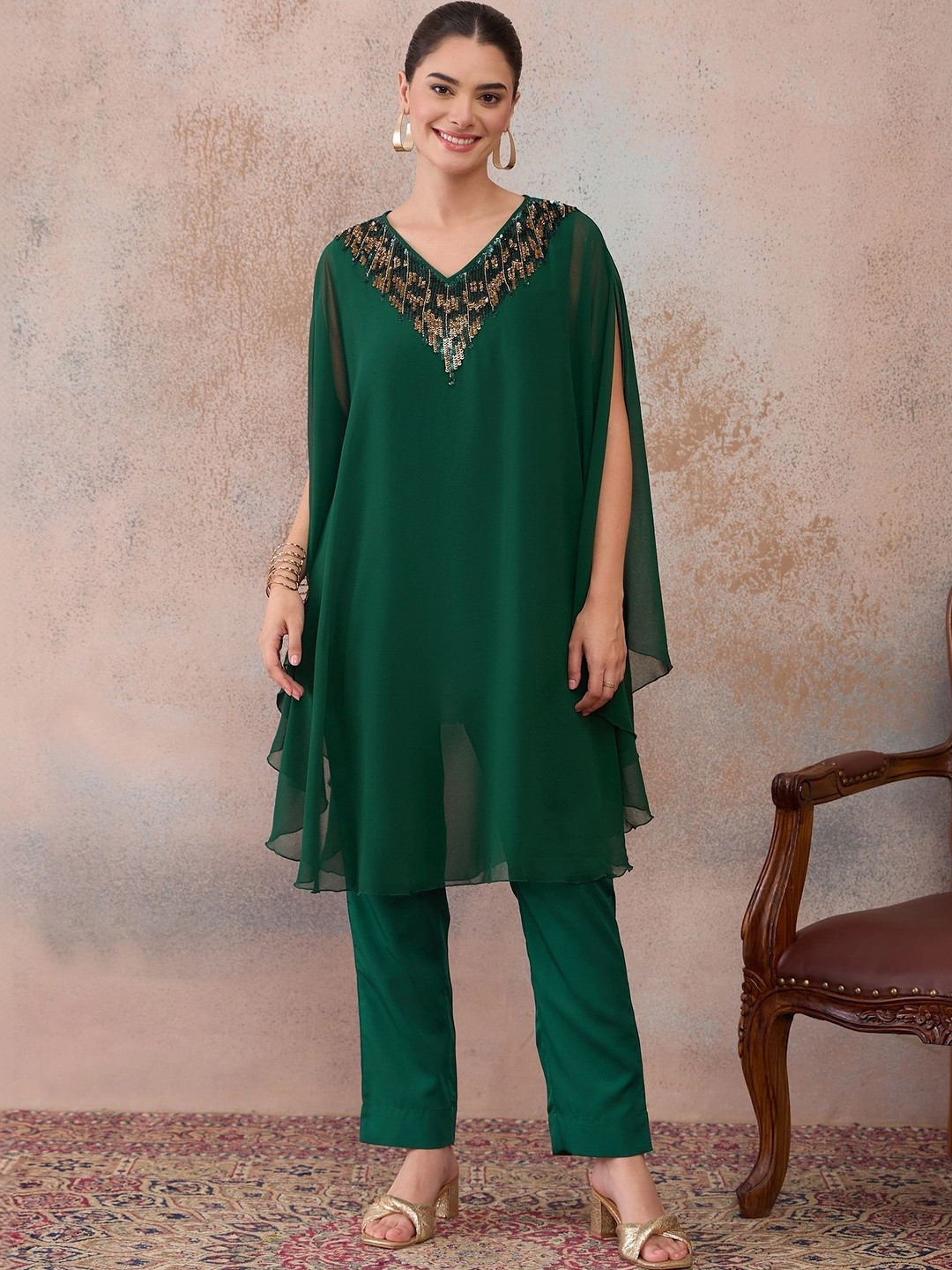 Antheaa Bling & Sparkly Embellished Top with Trousers