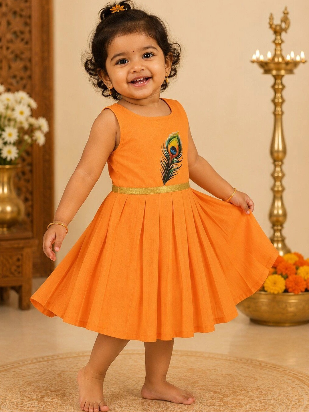 Sethukrishna Infant Girls Printed Fit & Flared Ethnic Dress