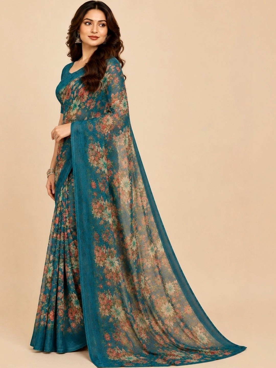 Tanuza Fashion Floral Pure Georgette Saree