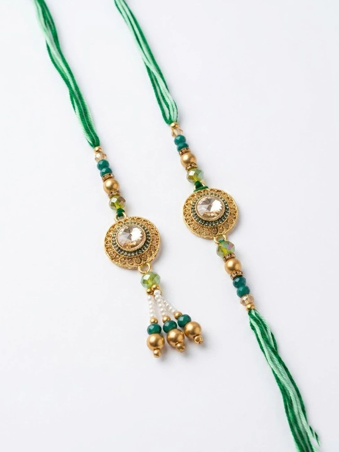 NVR Set Of 2 Ad Drawstring Bhaiya Bhabhi Rakhi With Roli Chawal Chandan Mishri
