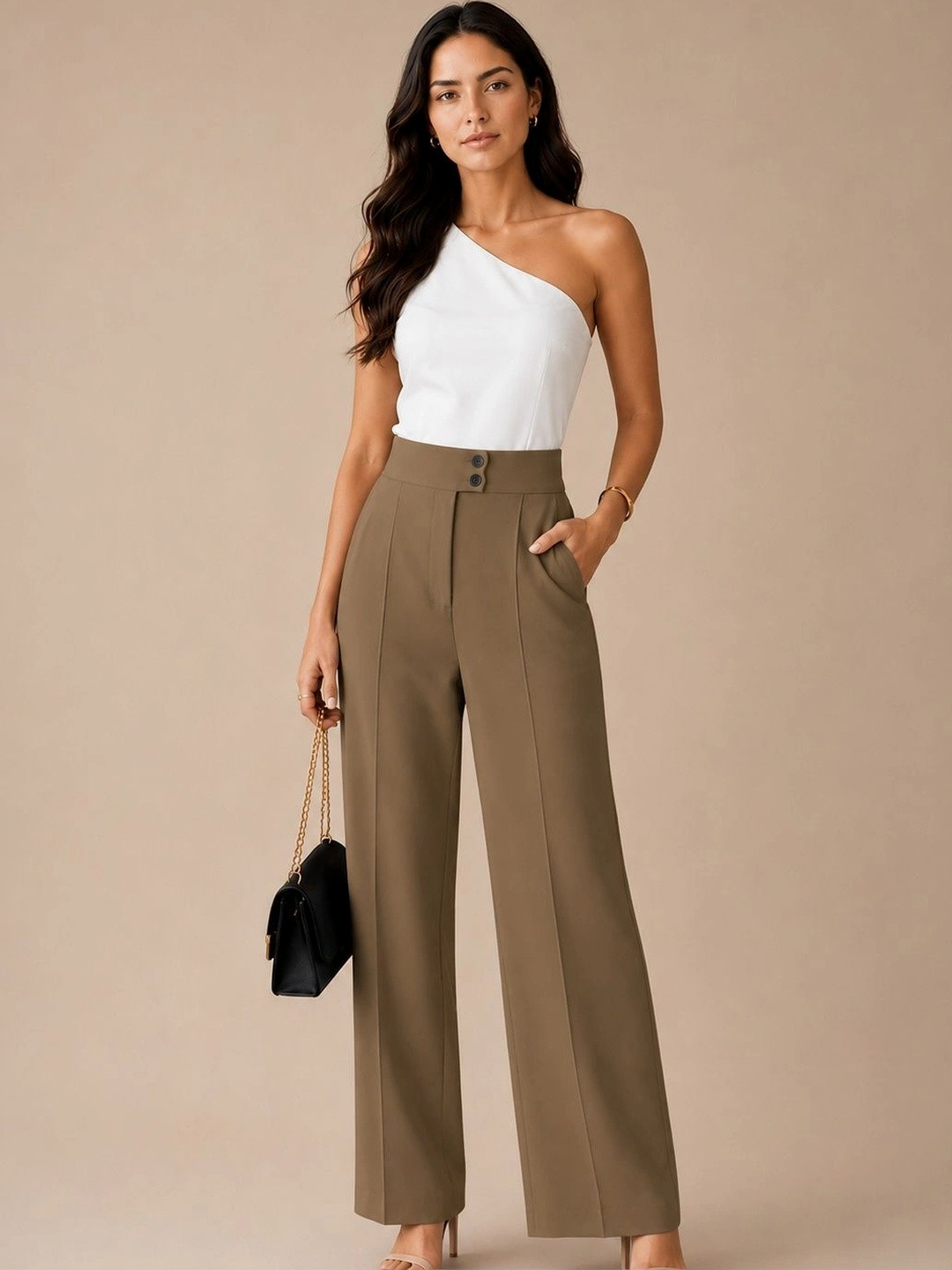 glitchez Women Comfort High-Rise Easy Wash Pleated Culottes Trousers