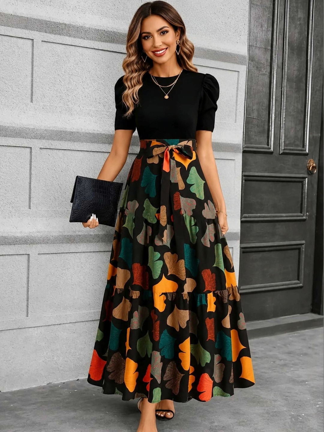 RR STUDIO Print Puff Sleeve Maxi Dress